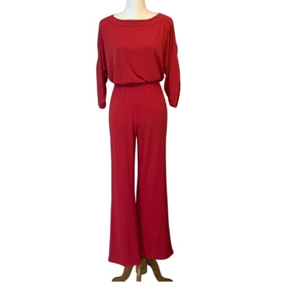 NWT Chico’s Solid Jumpsuit, renaissance red, small, flare legs, bright, colorful - Picture 1 of 11